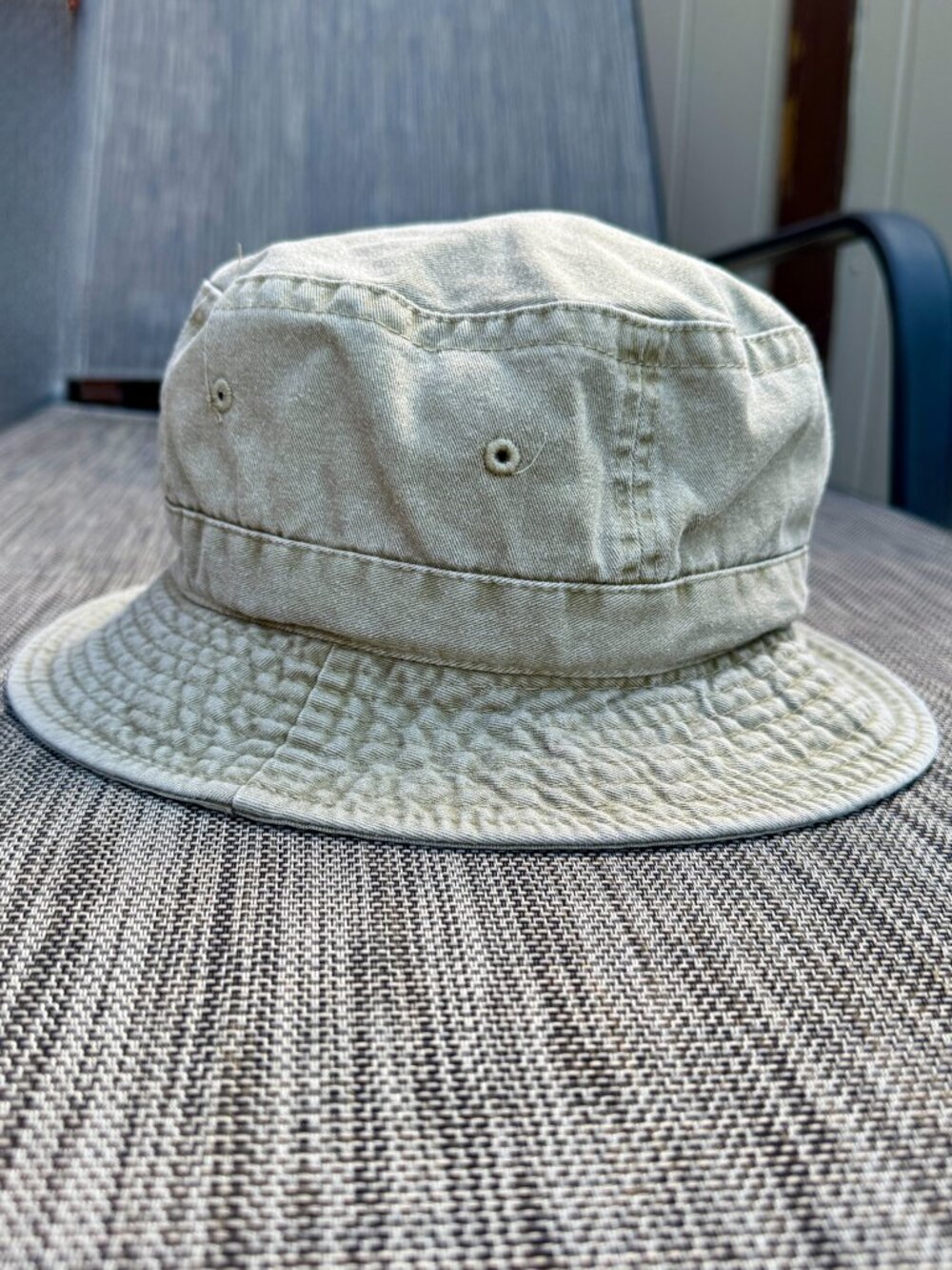 VTG 90s Y2K Bucket Hat Khaki Green Washed Cotton Falcon Headwear Eyelet Vents